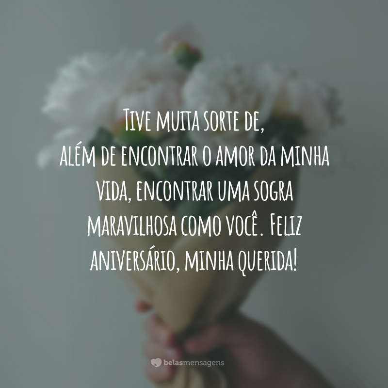 Tive muita sorte de, além de encontrar o amor da minha vida, encontrar uma sogra maravilhosa como você. Feliz aniversário, minha querida!