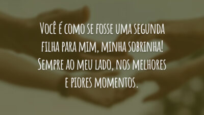 Você é como se fosse uma segunda filha para mim, minha sobrinha! Sempre ao meu lado, nos melhores e piores momentos.