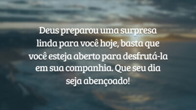 Deus preparou uma surpresa linda para você hoje, basta que você esteja aberto para desfrutá-la em sua companhia. Que seu dia seja abençoado!