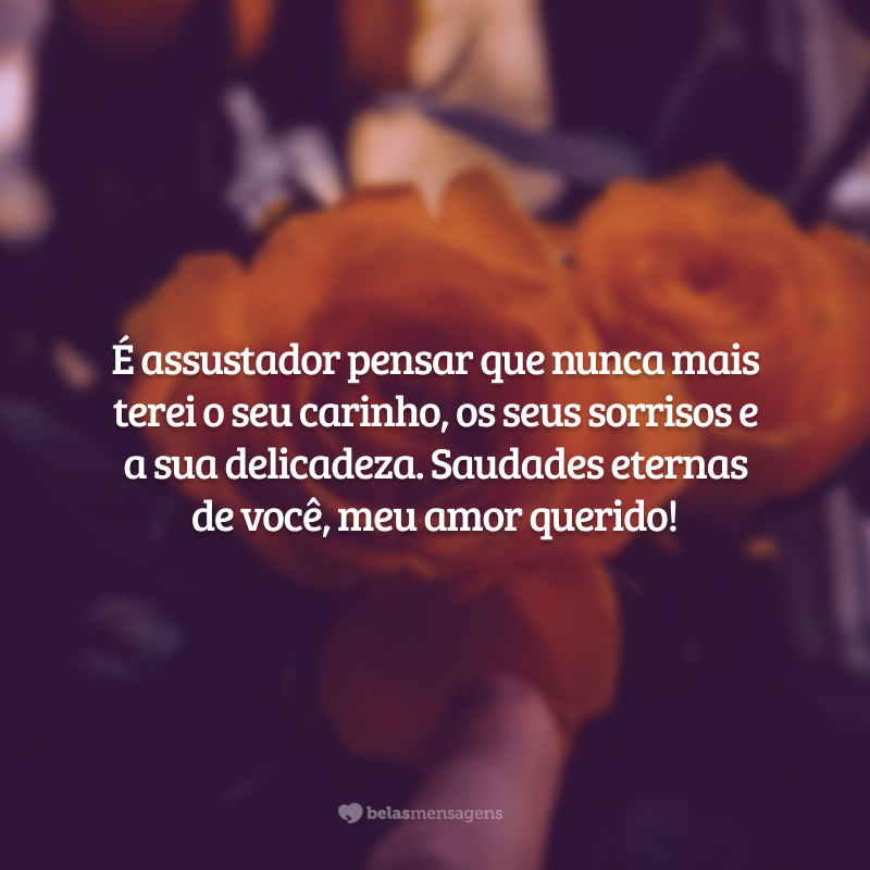 É assustador pensar que nunca mais terei o seu carinho, os seus sorrisos e a sua delicadeza. Saudades eternas de você, meu amor querido!