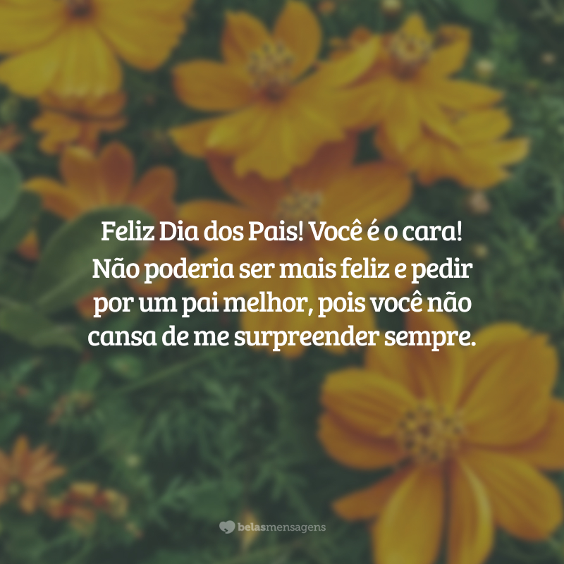 Feliz Dia dos Pais! Você é o cara! Não poderia ser mais feliz e pedir por um pai melhor, pois você não cansa de me surpreender sempre.