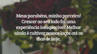 Meus parabéns, minha parceira! Crescer ao seu lado foi uma experiência inesquecível! Melhor ainda é cultivar nossos laços até os dias de hoje.