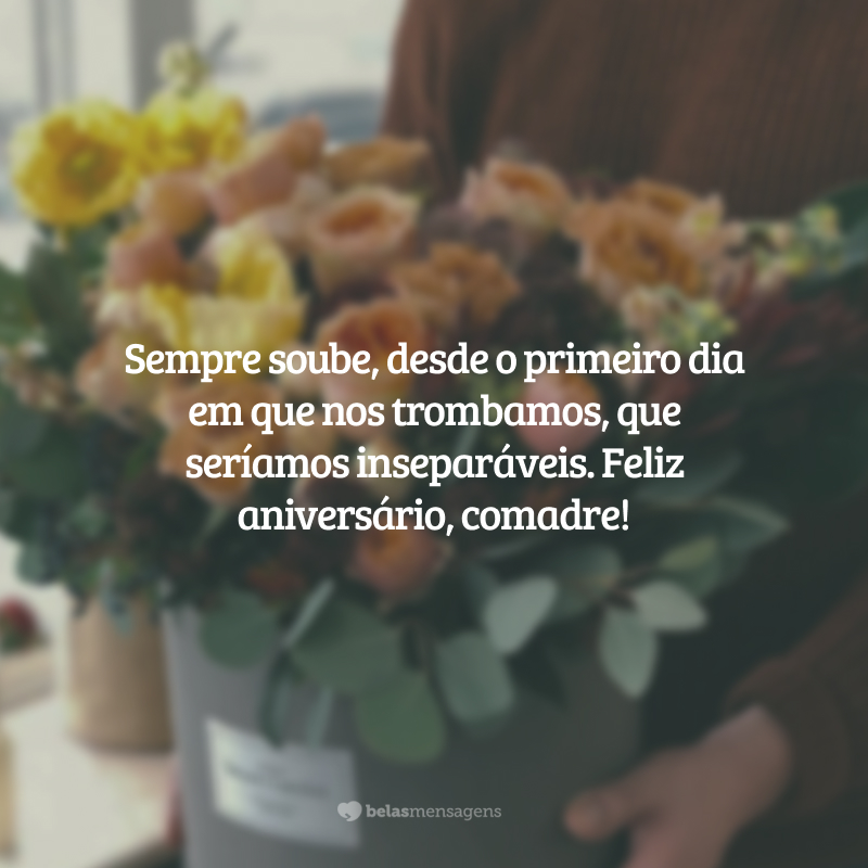 Sempre soube, desde o primeiro dia em que nos trombamos, que seríamos inseparáveis. Feliz aniversário, comadre!