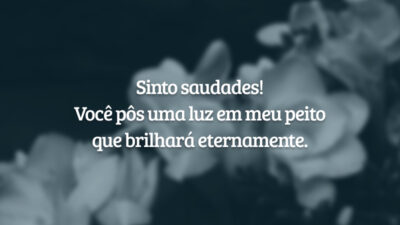 Sinto saudades! Você pôs uma luz em meu peito que brilhará eternamente.