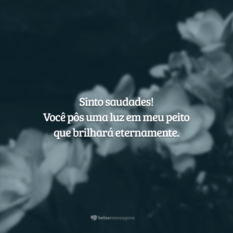 Sinto saudades! Você pôs uma luz em meu peito que brilhará eternamente.