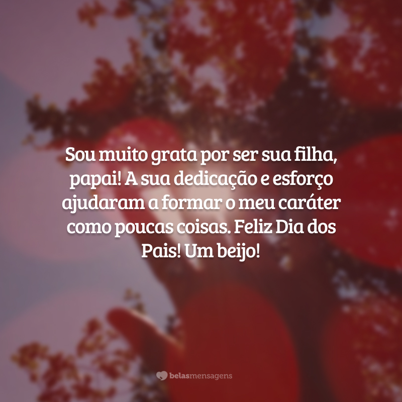 Sou muito grata por ser sua filha, papai! A sua dedicação e esforço ajudaram a formar o meu caráter como poucas coisas. Feliz Dia dos Pais! Um beijo!