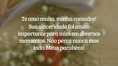 Te amo muito, minha comadre! Sua sinceridade foi muito importante para mim em diversos momentos. Não perca nunca esse lado. Meus parabéns!