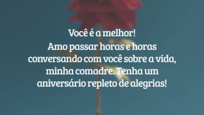Você é a melhor! Amo passar horas e horas conversando com você sobre a vida, minha comadre. Tenha um aniversário repleto de alegrias!