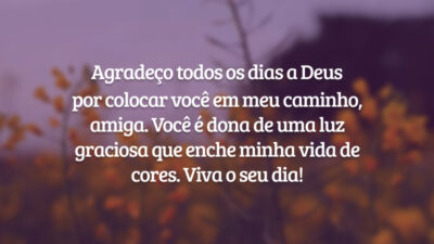 Agradeço todos os dias a Deus por colocar você em meu caminho, amiga. Você é dona de uma luz graciosa que enche minha vida de cores. Viva o seu dia!