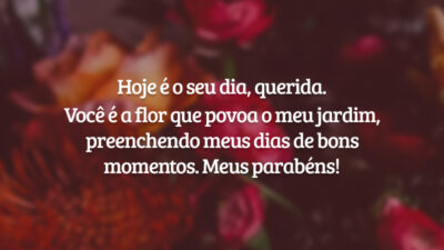 Hoje é o seu dia, querida. Você é a flor que povoa o meu jardim, preenchendo meus dias de bons momentos. Meus parabéns!