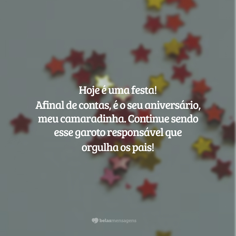 Hoje é uma festa! Afinal de contas, é o seu aniversário, meu camaradinha. Continue sendo esse garoto responsável que orgulha os pais!