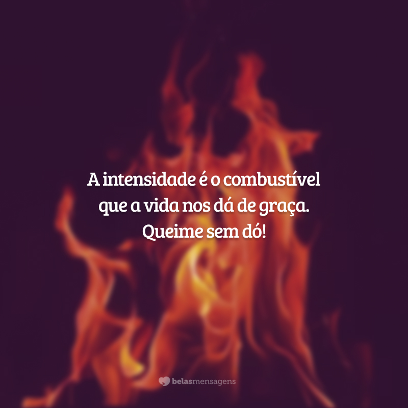 A intensidade é o combustível que a vida nos dá de graça. Queime sem dó!