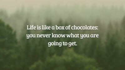 Life is like a box of chocolates: you never know what you are going to get. (A vida é como uma caixa de chocolates: você nunca sabe o que você irá conseguir.)