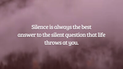 Silence is always the best answer to the silent question that life throws at you. (O silêncio é sempre a melhor resposta para a pergunta silenciosa que a vida joga em você. )
