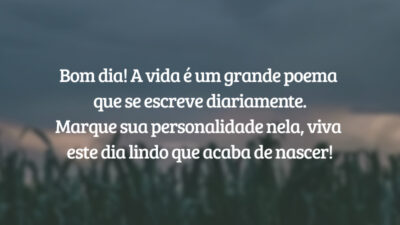 Bom dia! A vida é um grande poema que se escreve diariamente. Marque sua personalidade nela, viva este dia lindo que acaba de nascer!