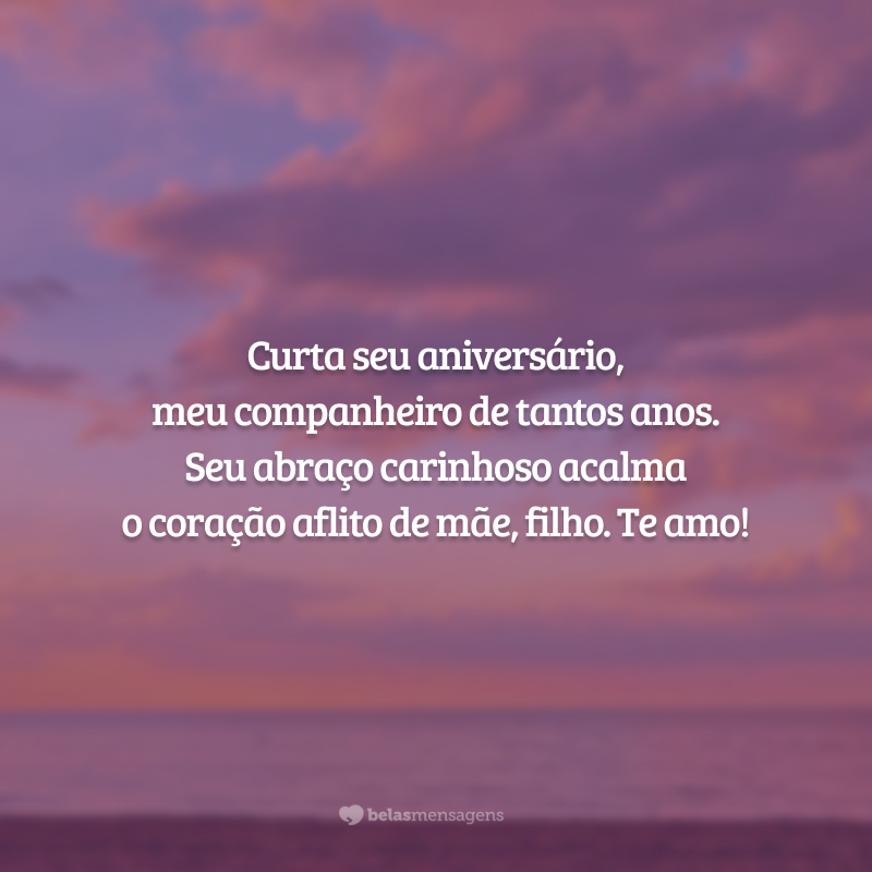 Curta seu aniversário, meu companheiro de tantos anos. Seu abraço carinhoso acalma o coração aflito de mãe, filho. Te amo!