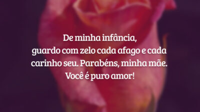 De minha infância, guardo com zelo cada afago e cada carinho seu. Parabéns, minha mãe. Você é puro amor!