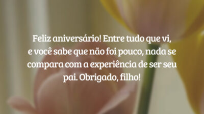 Feliz aniversário! Entre tudo que vi, e você sabe que não foi pouco, nada se compara com a experiência de ser seu pai. Obrigado, filho!
