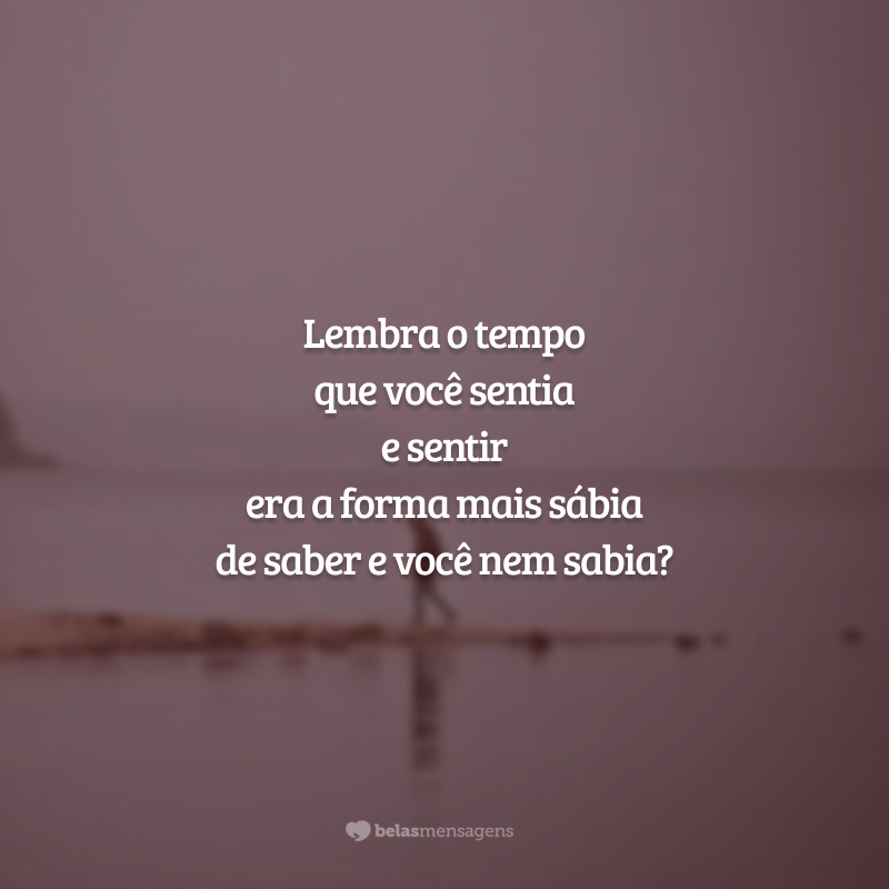 Lembra o tempo
que você sentia
e sentir
era a forma mais sábia
de saber e você nem sabia?