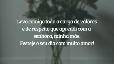 Levo comigo toda a carga de valores e de respeito que aprendi com a senhora, minha mãe. Festeje o seu dia com muito amor!