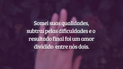 Somei suas qualidades, subtraí pelas dificuldades e o resultado final foi um amor dividido entre nós dois.