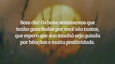 Bom dia! Os bons sentimentos que tenho guardados por você são tantos, que espero que sua manhã seja guiada por bênçãos e muita positividade.