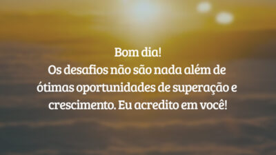 Bom dia! Os desafios não são nada além de ótimas oportunidades de superação e crescimento. Eu acredito em você!