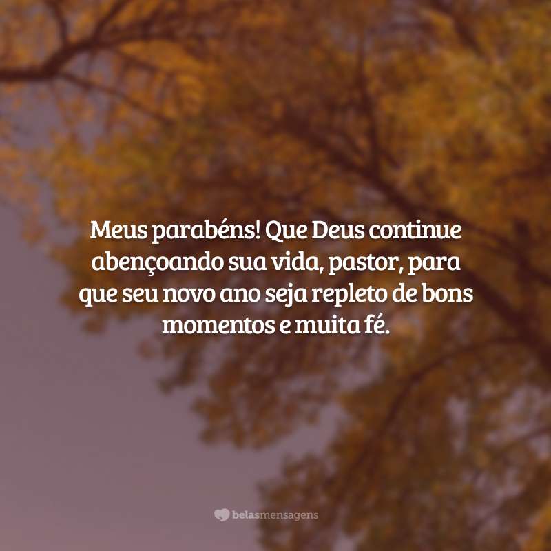 Meus parabéns! Que Deus continue abençoando sua vida, pastor, para que seu novo ano seja repleto de bons momentos e muita fé.