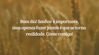 Bom dia! Sonhar é importante, mas apenas fazer juntos é que se torna realidade. Conte comigo!