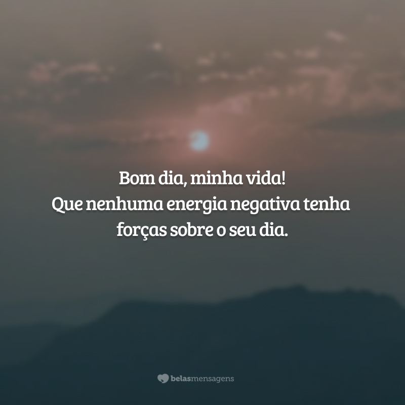 Bom dia, minha vida! Que nenhuma energia negativa tenha forças sobre o seu dia.