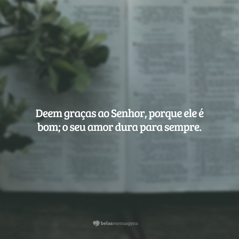 Deem graças ao Senhor, porque ele é bom; o seu amor dura para sempre.